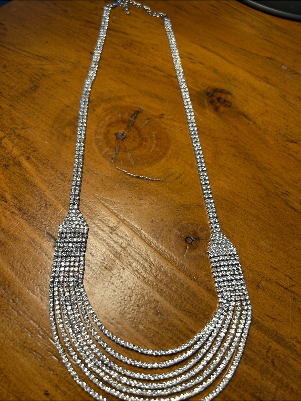 Rhinestone Silver-tone Multi-Strand Statement Bib Necklace Vintage 90s - Picture 3 of 6
